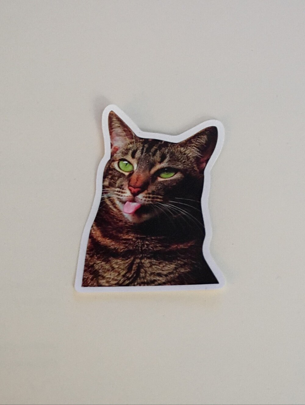 10/$10 Stickers Decal - Green Eyed Brown Cat With Tongue Sticking Out